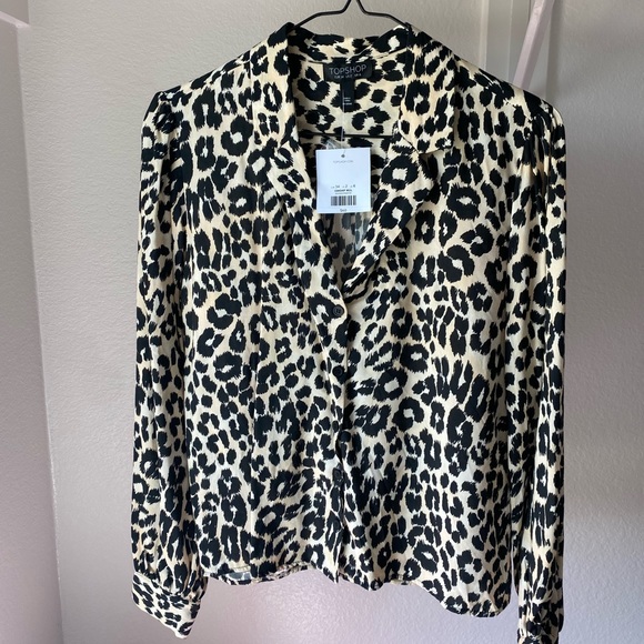 Topshop Leopard button down blouse with collar size US 2 - Picture 2 of 6